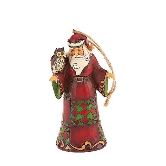 Jim Shore Heartwood Creek Holiday Santa Ornament Red Green with Owl NWT